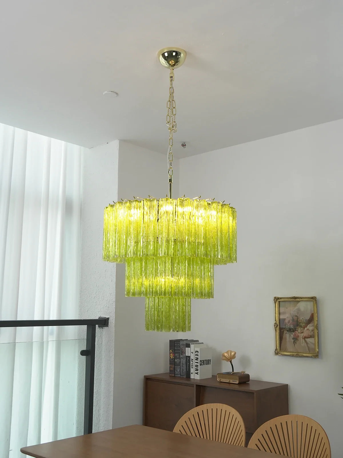 Linden Chartreuse Glass Tube Chandelier