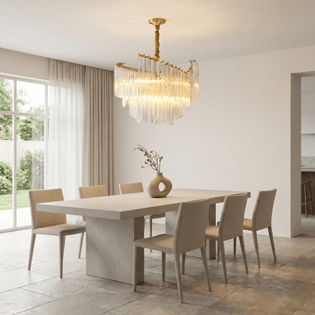 Elegant Livok chandelier by Residence Supply featuring multiple glass pendant lights and a modern metal frame.