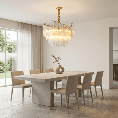Elegant Livok chandelier by Residence Supply featuring multiple glass pendant lights and a modern metal frame.