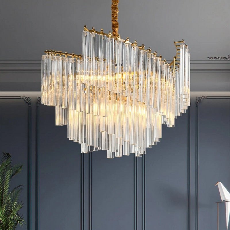 Modern Livok Crystal Rod Chandelier by Residence Supply featuring sleek crystal rods and a contemporary design.