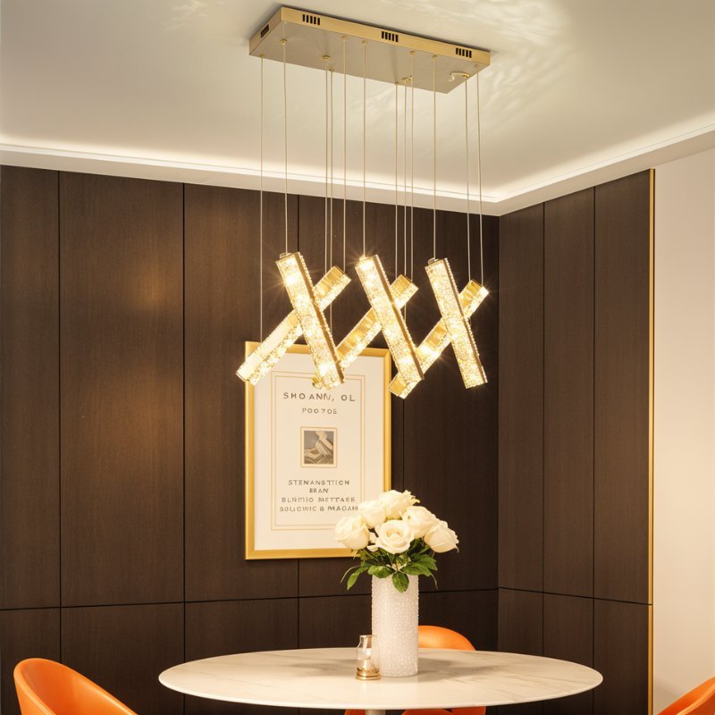 Elegant Lucente Chandelier with crystal accents and multiple light bulbs, designed for a luxurious home lighting fixture.