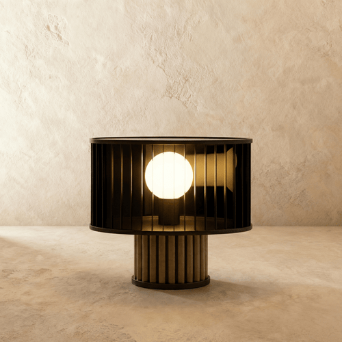 Luceo Table Lamp by Residence Supply with a sleek modern design, featuring a cylindrical base and a fabric lampshade.