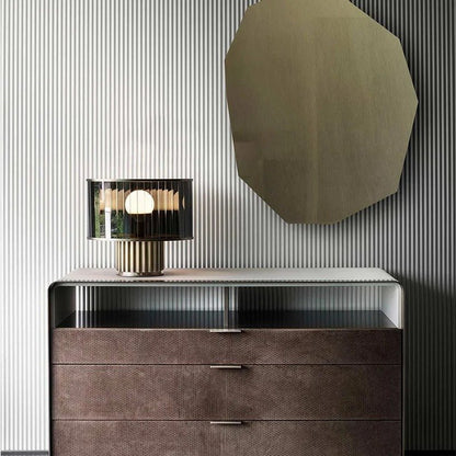 Luceo Table Lamp by Residence Supply with a sleek modern design, featuring a white shade and wooden base on a bedside table.
