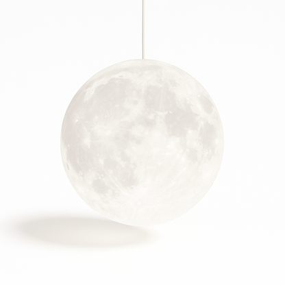 Lunar Pendant Light by Residence Supply hanging from ceiling with a sleek, modern design and spherical shape in neutral finish.