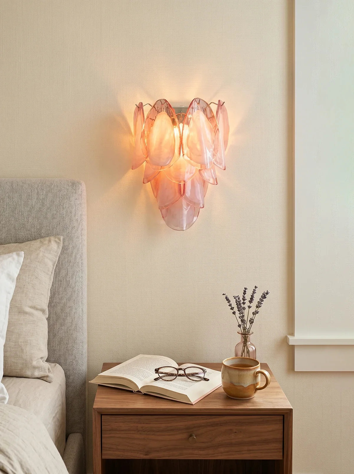 Pink Lotus Textured Glass Wall Sconce