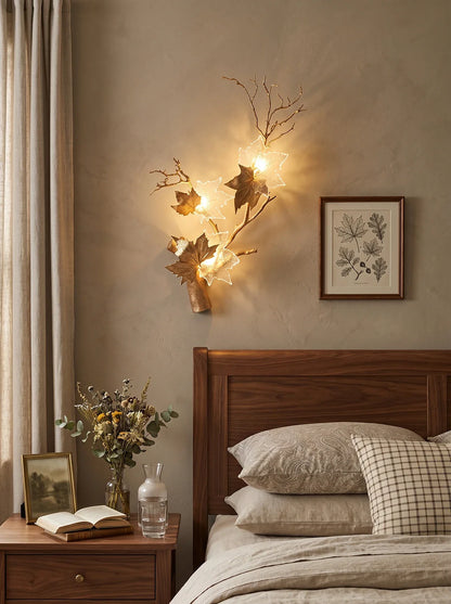 Maple Leaf Brass Biophilic Wall Sconce