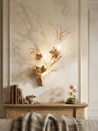 Maple Leaf Brass Biophilic Wall Sconce