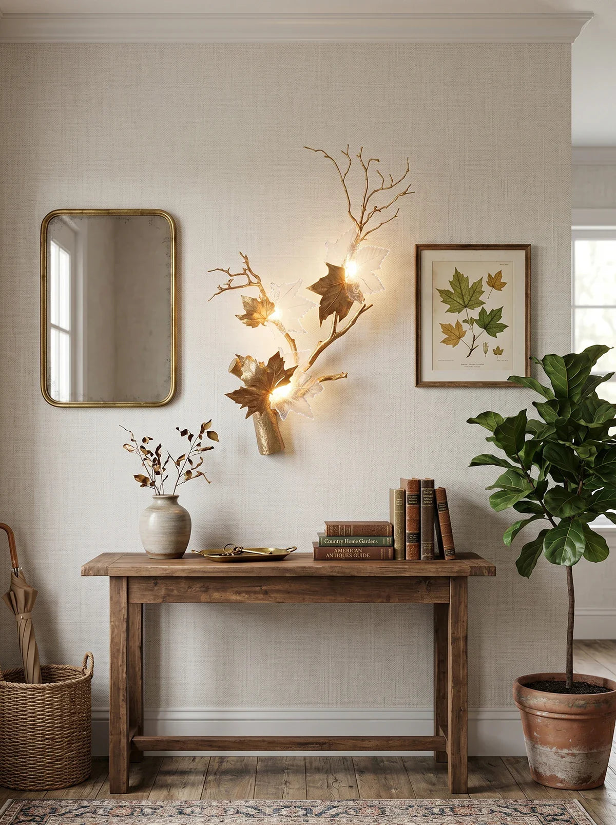 Maple Leaf Brass Biophilic Wall Sconce