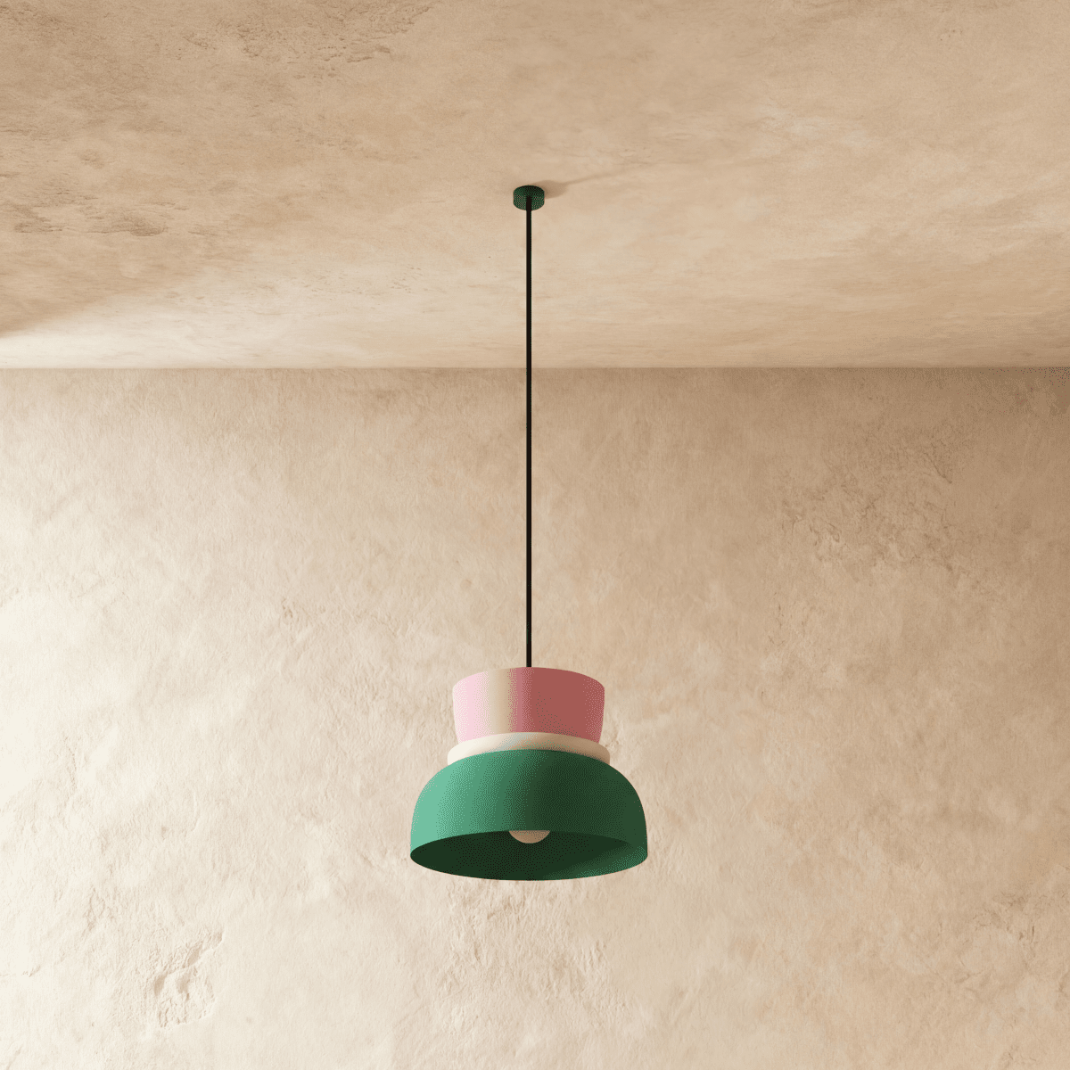 Residence Supply Macaron Pendant Light featuring a pastel-colored, rounded ceramic shade hanging from a sleek metal fixture.