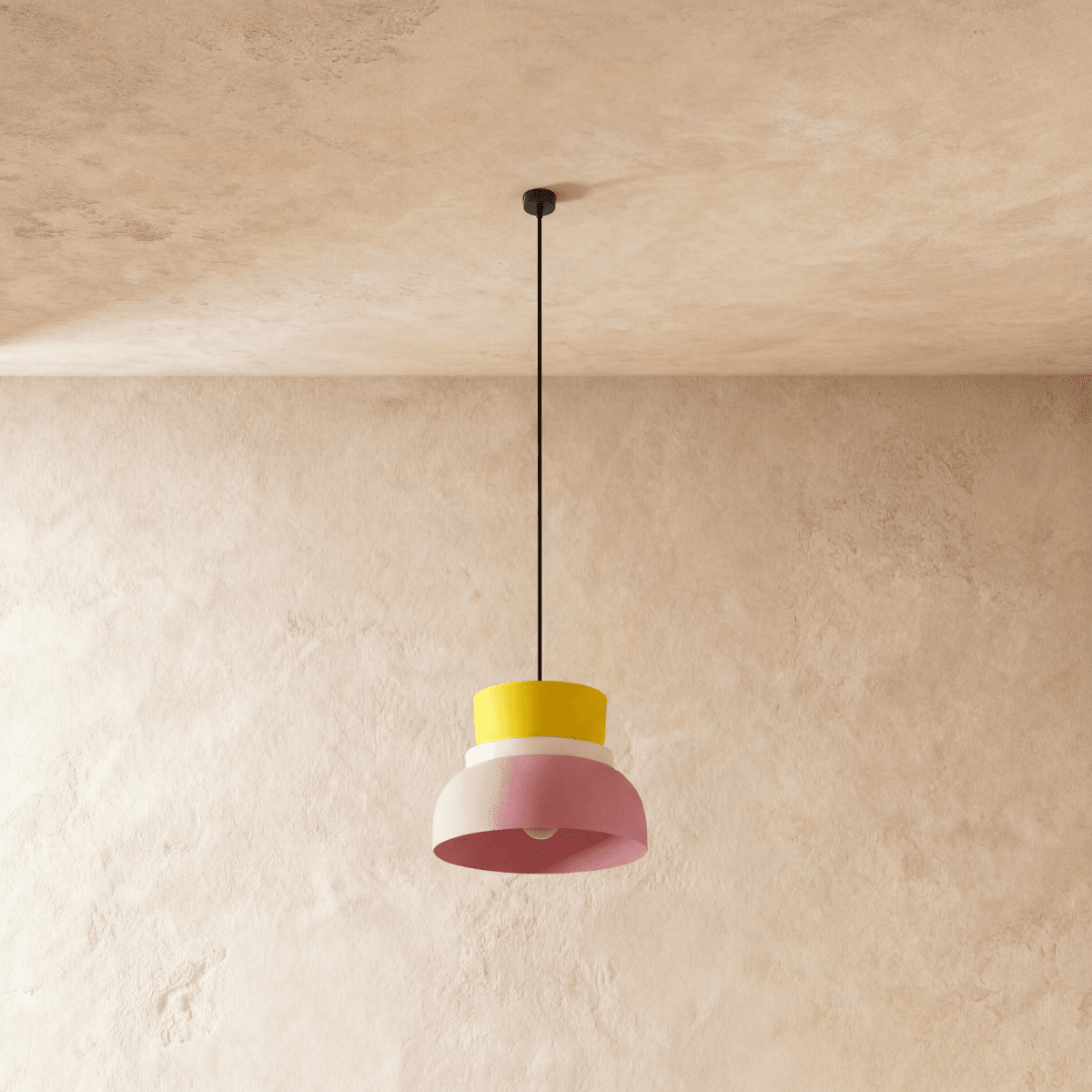 Residence Supply Macaron Pendant Light with pastel-colored, round ceramic shade hanging from a sleek ceiling mount.
