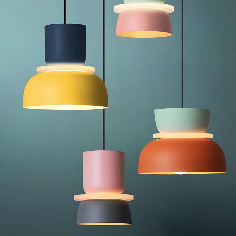Residence Supply Macaron Pendant Light hanging fixture with pastel-colored, rounded ceramic design for modern interior decor.