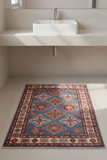 Super Kazak (3'07"x5'03") denim blue/ivory