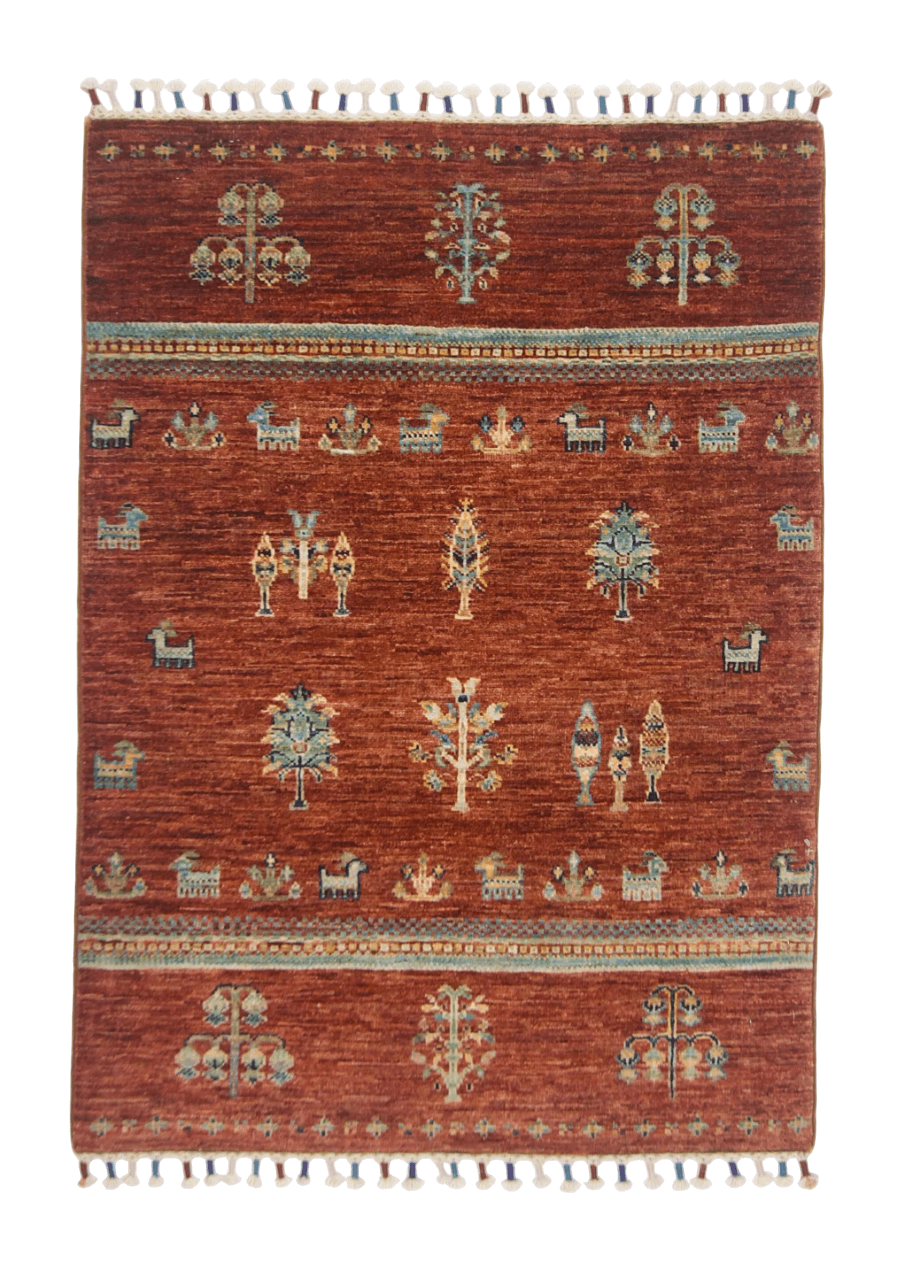 Afghan Gabbeh (2'08"x3'08") brown/teal - Nuvé