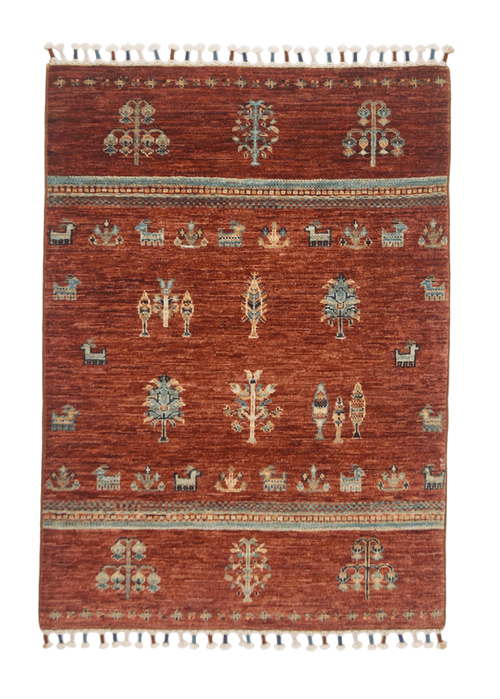 Afghan Gabbeh (2'08"x3'08") brown/teal - Nuvé