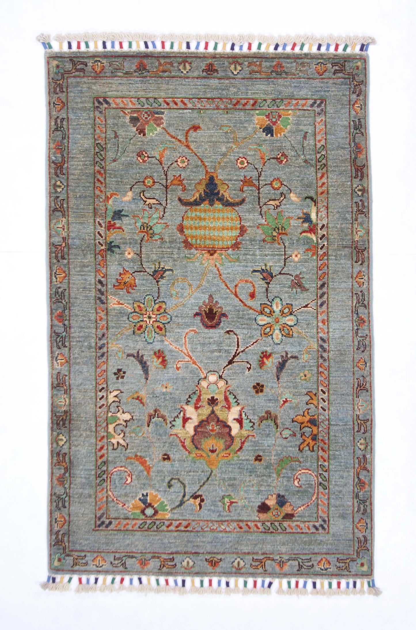 Afghan Khorjin rug by Kirishian Rugs, 2'07" x 4'04", light blue and multicolor design with traditional patterns and intricate details.