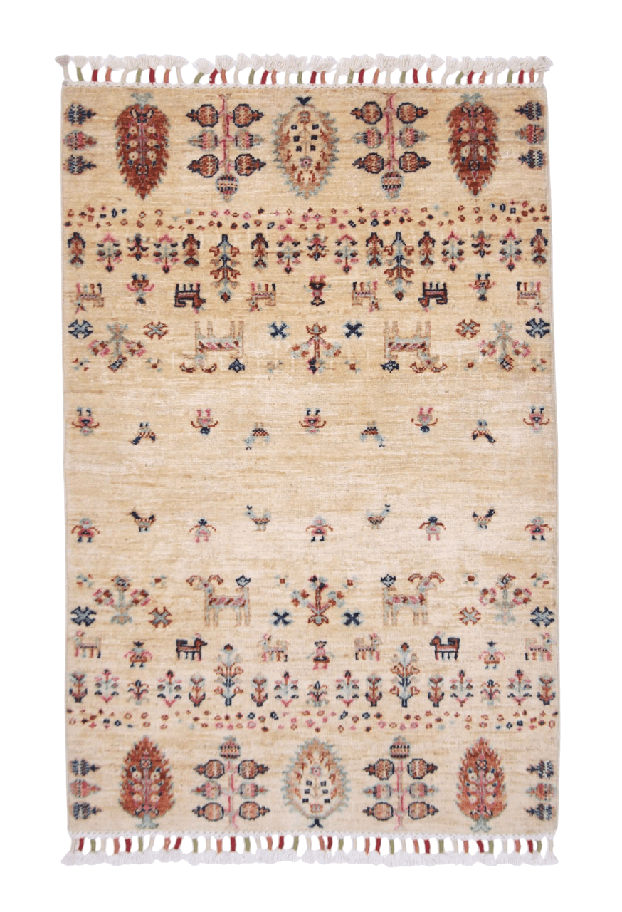 Afghan Gabbeh (2'08"x4'00") ivory/pastel - Nuvé