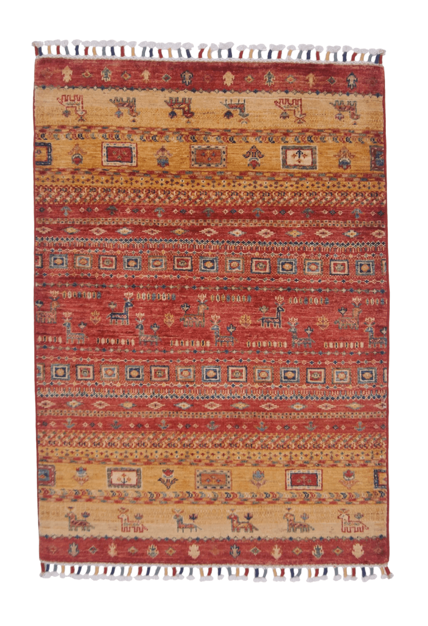 Afghan Khorjin-Gabbeh (2'08"x3'09") rust/gold - Nuvé