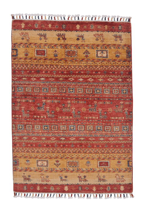 Afghan Khorjin-Gabbeh (2'08"x3'09") rust/gold - Nuvé