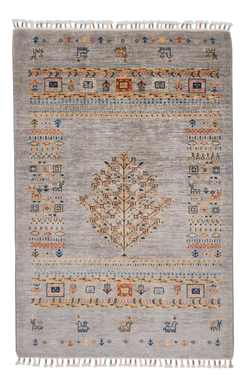 Afghan Tree of Life Gabbeh (3'03"x4'10") silver - Nuvé