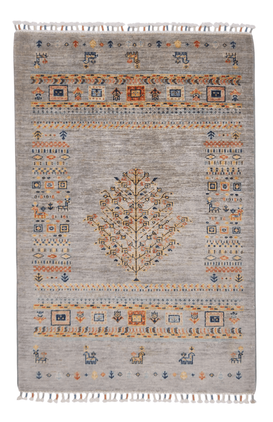 Afghan Tree of Life Gabbeh (3'03"x4'10") silver - Nuvé