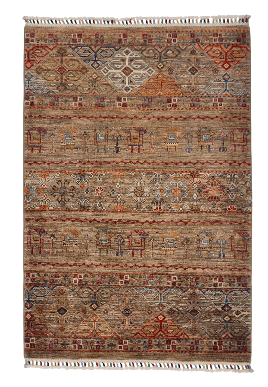 Afghan Khorjin (3'02"x4'08") camel/multicolor - Nuvé
