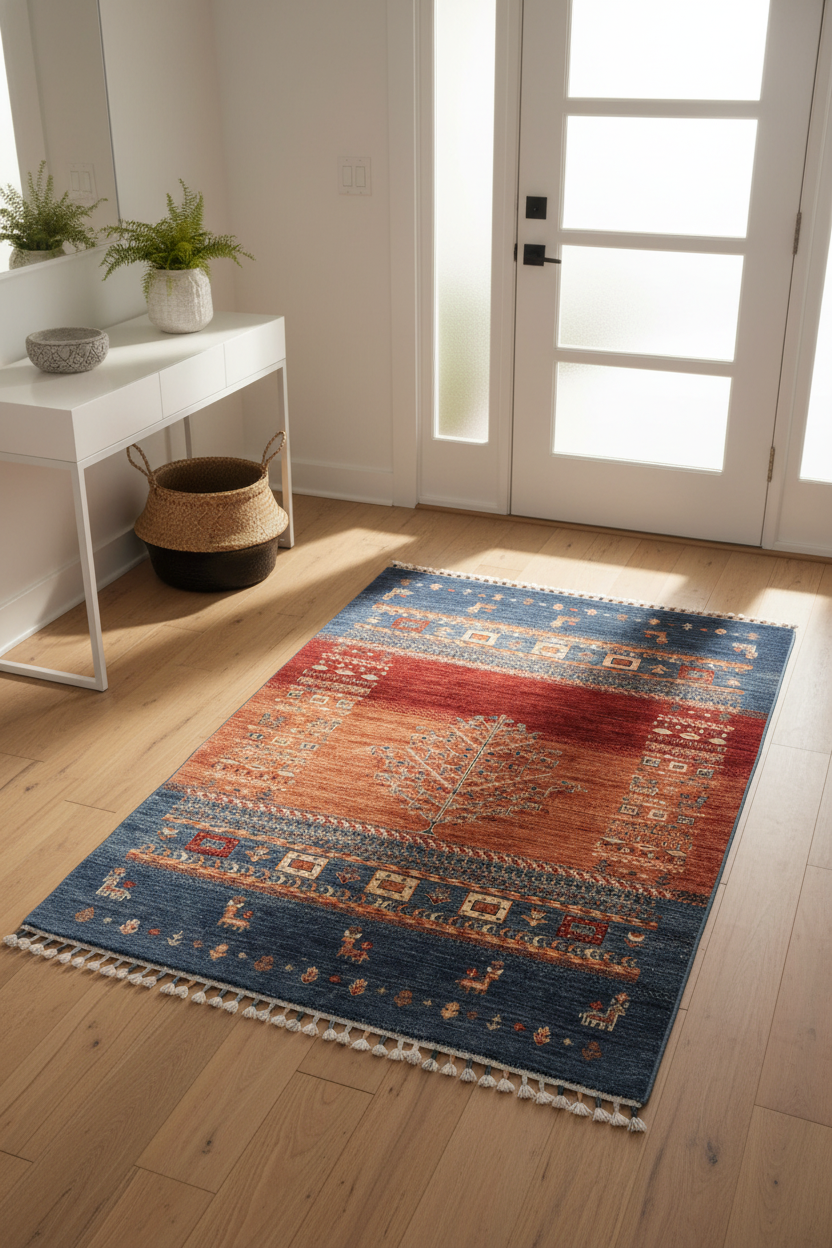Afghan Tree of Life Gabbeh (3'04"x5'00") rust/blue