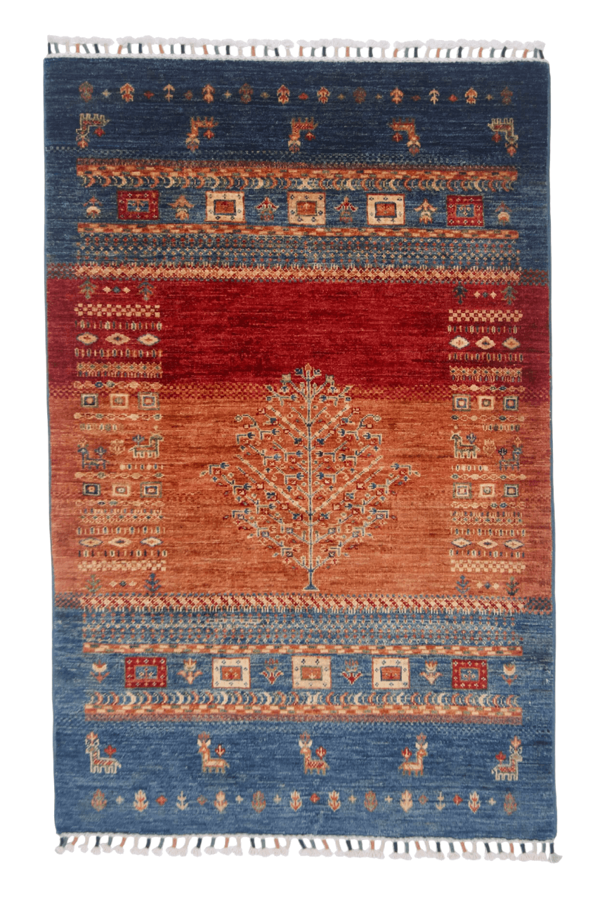Afghan Tree of Life Gabbeh (3'04"x5'00") rust/blue - Nuvé