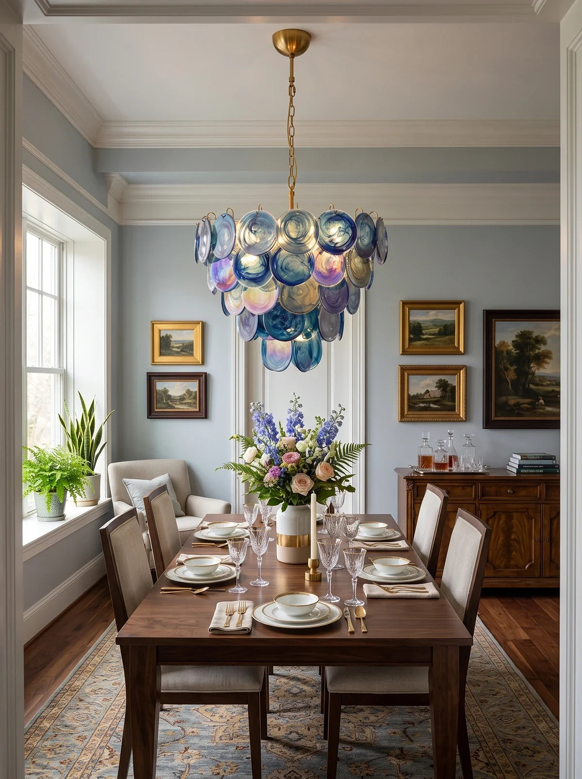 Marena Blue Swirl Glass Disc Chandelier