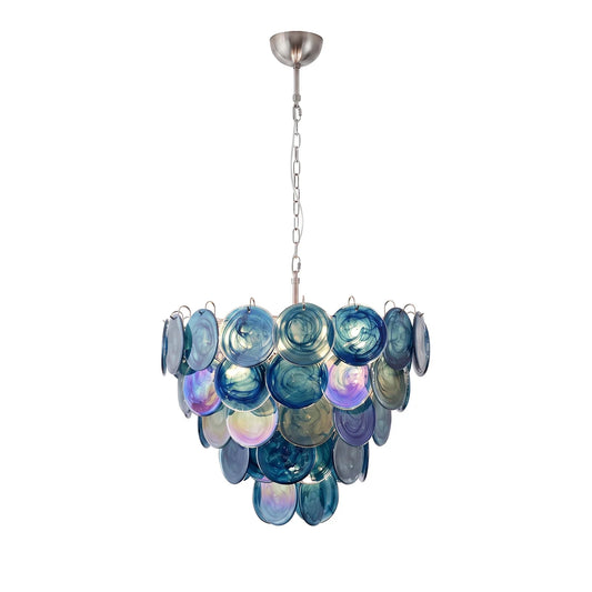 Marena Blue Swirl Glass Disc Chandelier