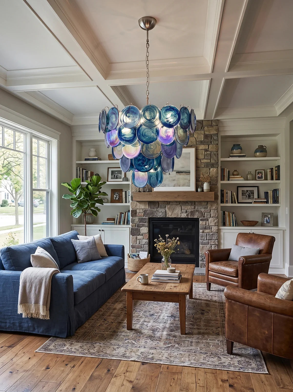 Marena Blue Swirl Glass Disc Chandelier