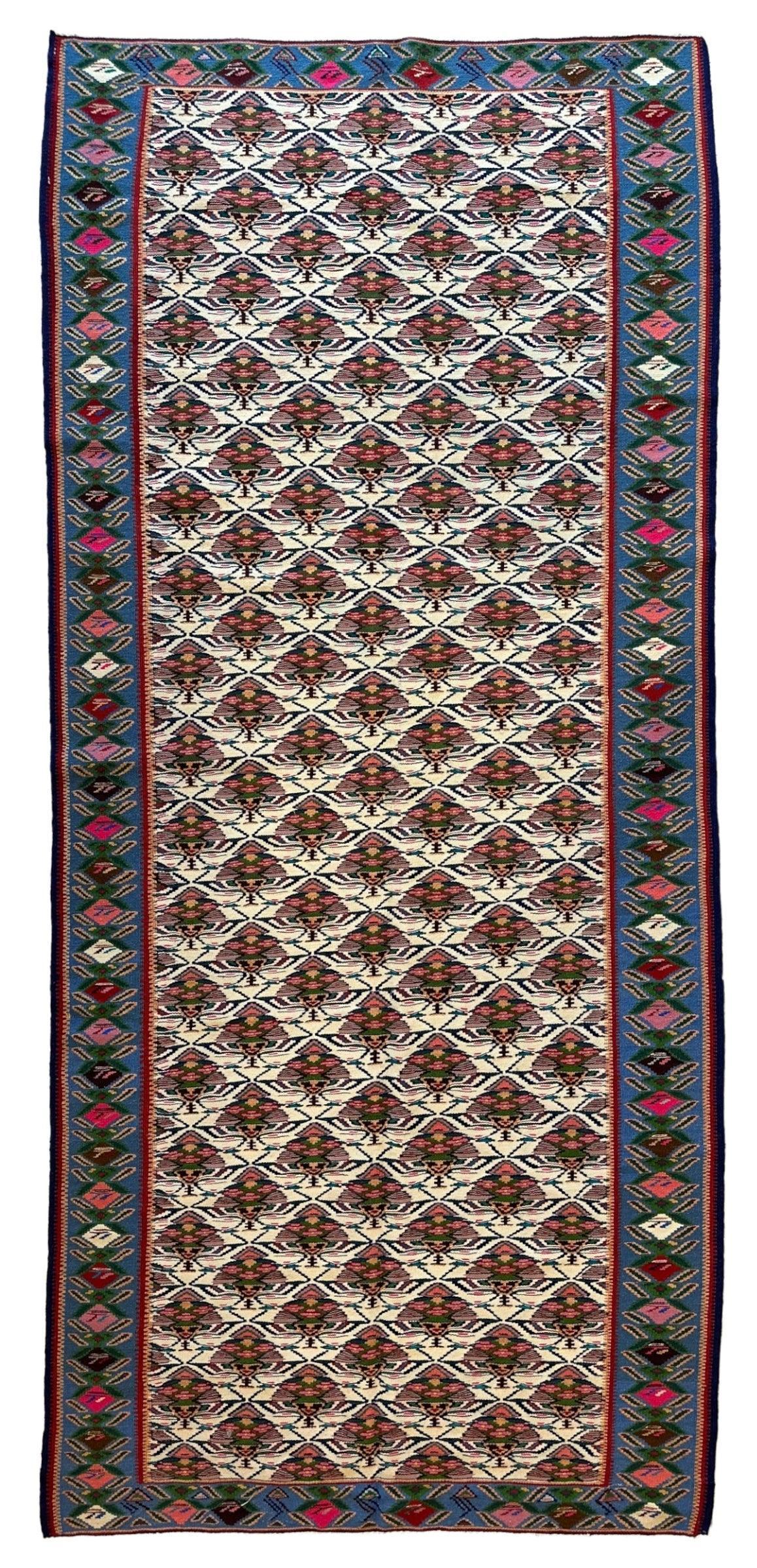 Masterpiece Vintage Persian Senneh Kilim Runner Rug 4’ x 9’ - Nuvé