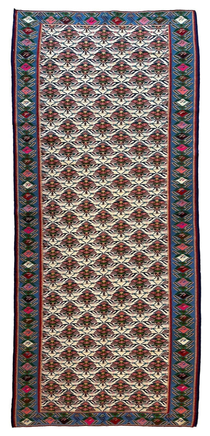 Masterpiece Vintage Persian Senneh Kilim Runner Rug 4’ x 9’ - Nuvé