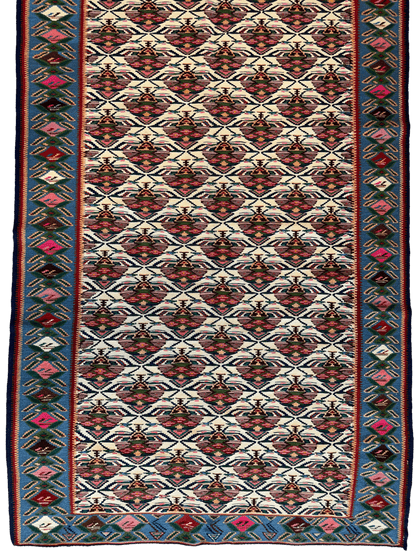 Masterpiece Vintage Persian Senneh Kilim Runner Rug 4’ x 9’ - Nuvé