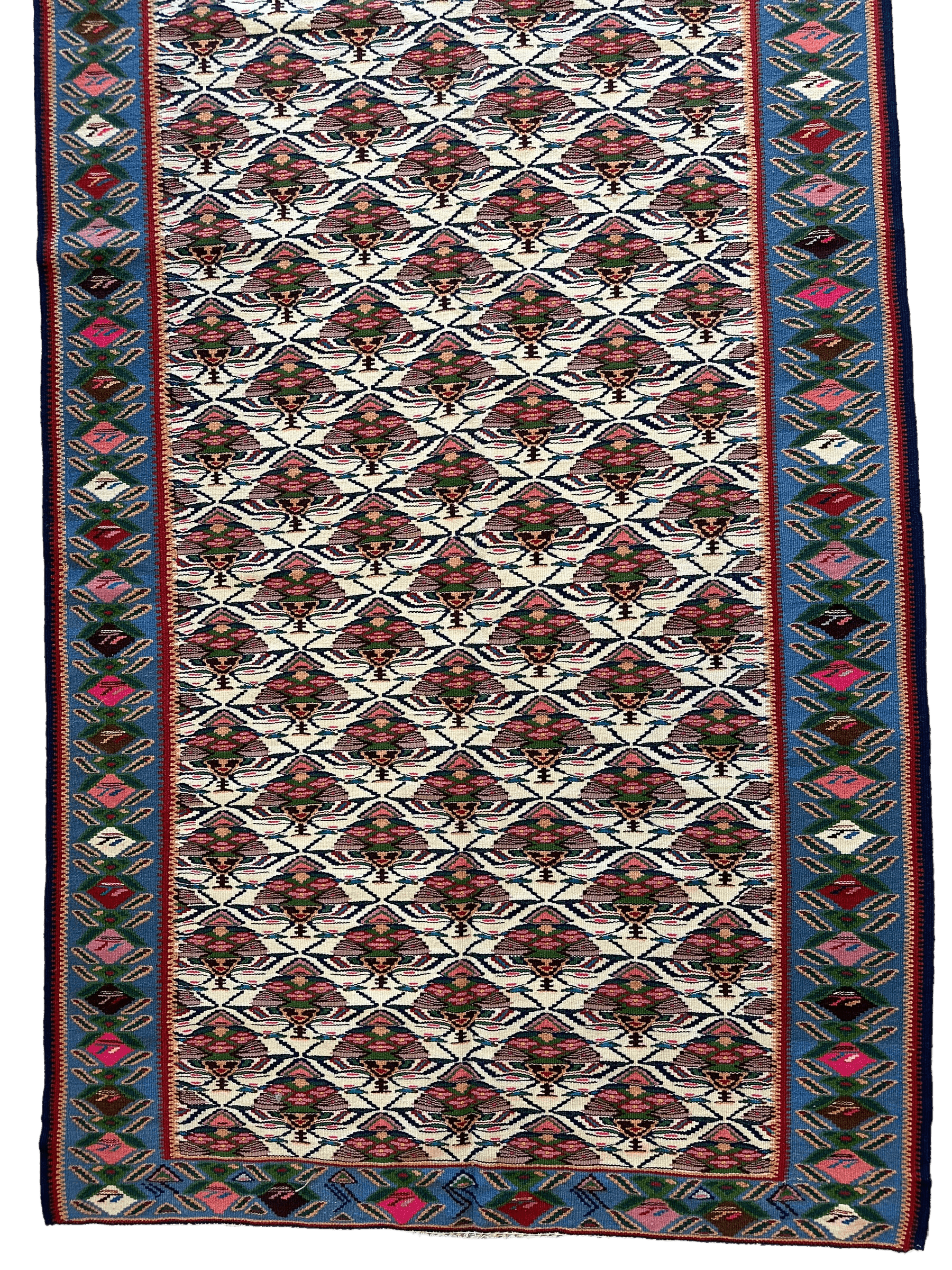 Masterpiece Vintage Persian Senneh Kilim Runner Rug 4’ x 9’ - Nuvé