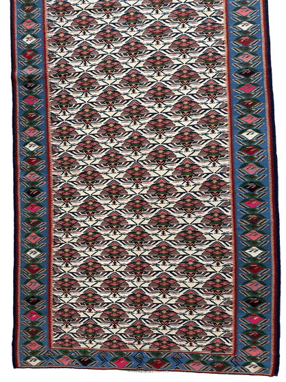 Masterpiece Vintage Persian Senneh Kilim Runner Rug 4’ x 9’ - Nuvé