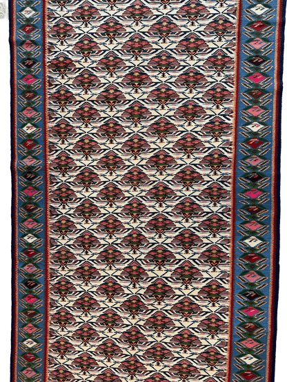 Masterpiece Vintage Persian Senneh Kilim Runner Rug 4’ x 9’ - Nuvé
