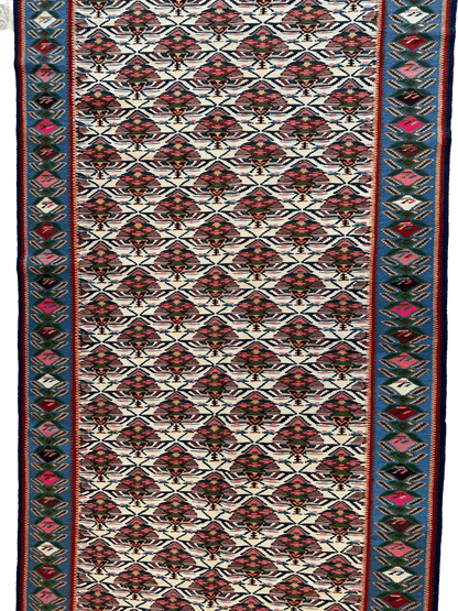 Masterpiece Vintage Persian Senneh Kilim Runner Rug 4’ x 9’ - Nuvé