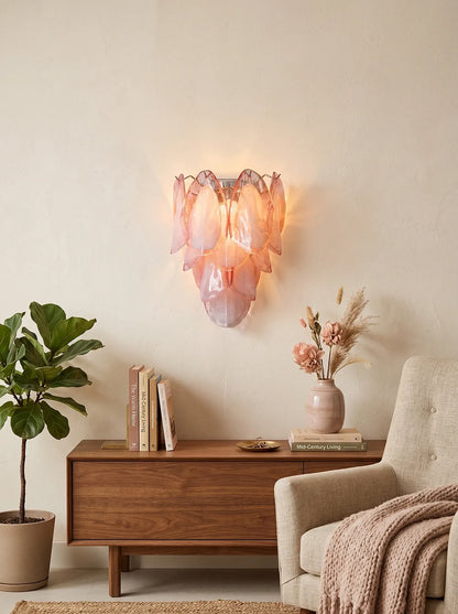 Pink Lotus Textured Glass Wall Sconce