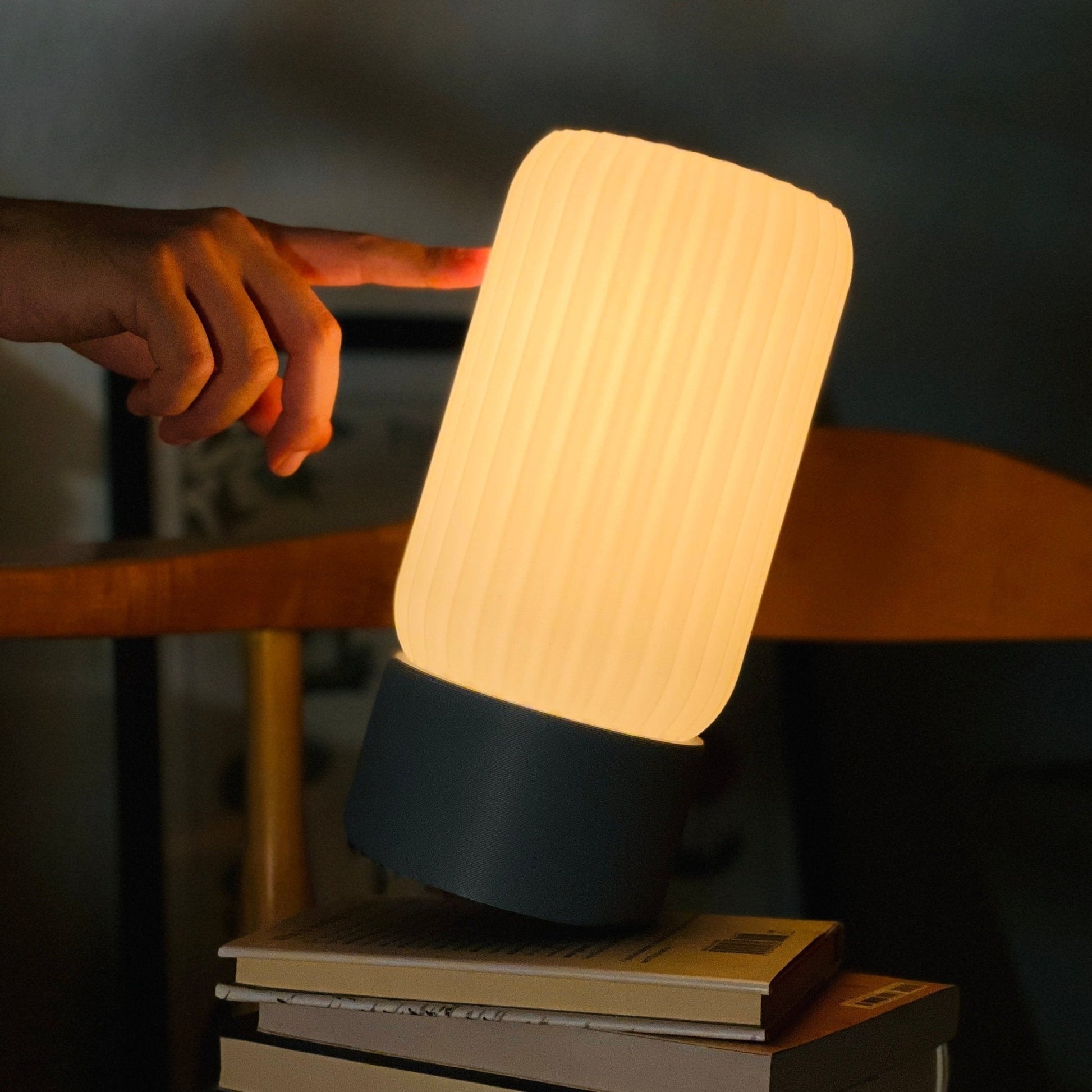 Terra Labs Milk Shade Barrel Table Lamp with a white milk glass shade and sleek wooden base, ideal for modern home decor.