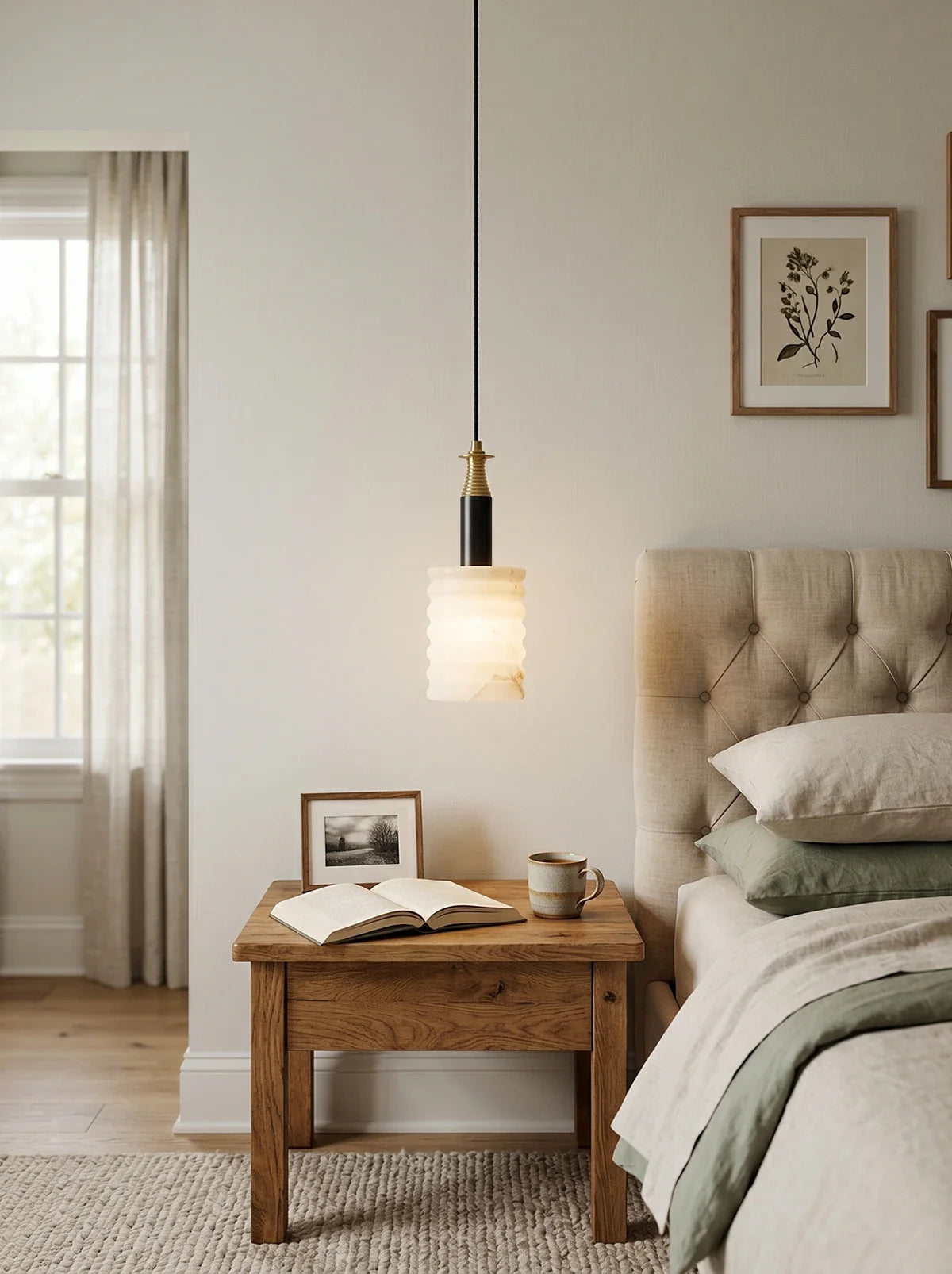 Modern Cylindrical Alabaster Pendant Lamp