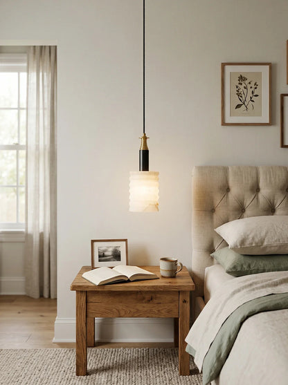 Modern Cylindrical Alabaster Pendant Lamp