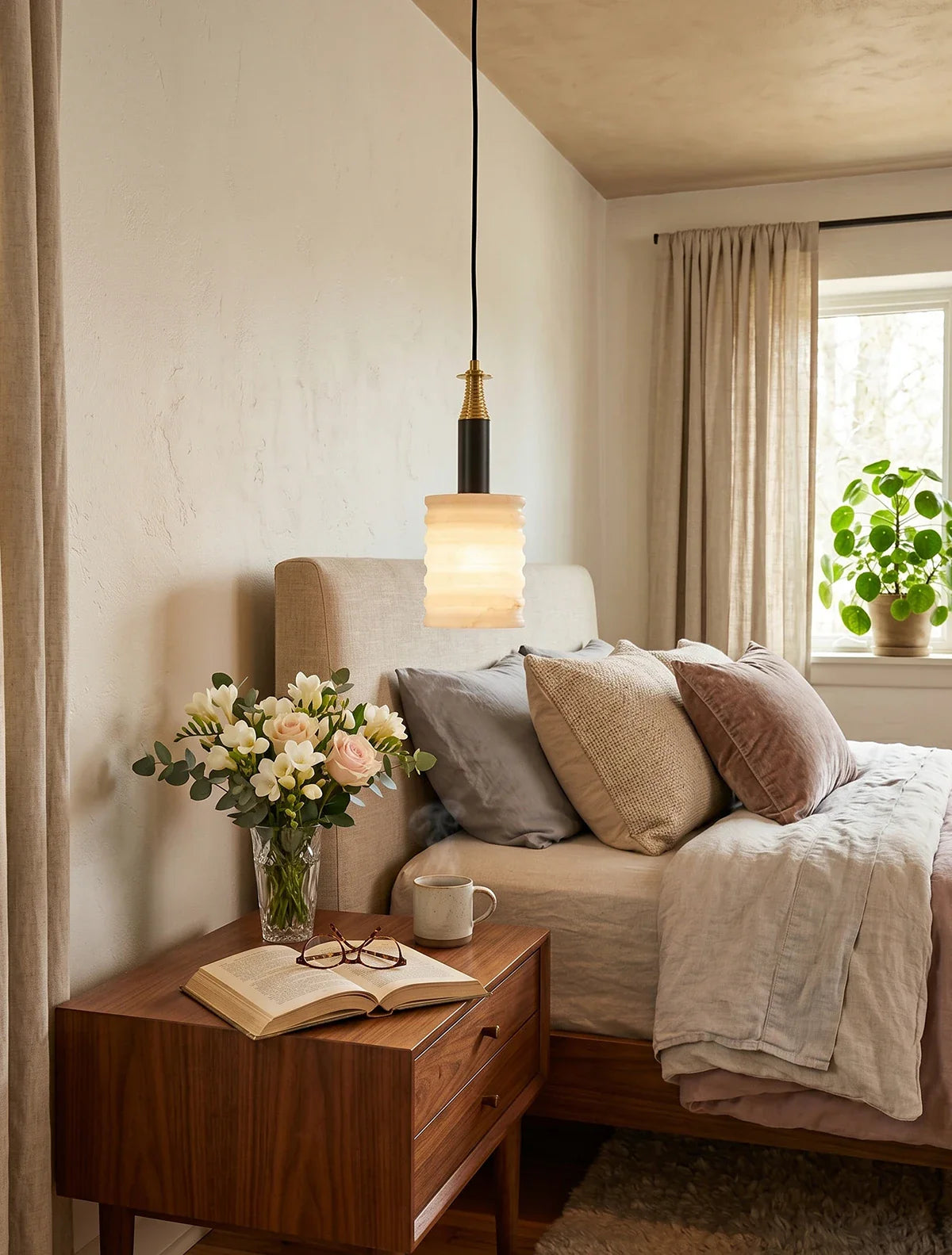Modern Cylindrical Alabaster Pendant Lamp