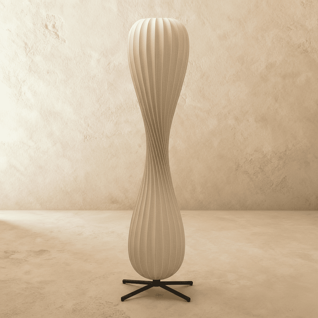 Modern Twist Floor Lamp by Residence Supply with a sleek, contemporary design and a curved metal stand.