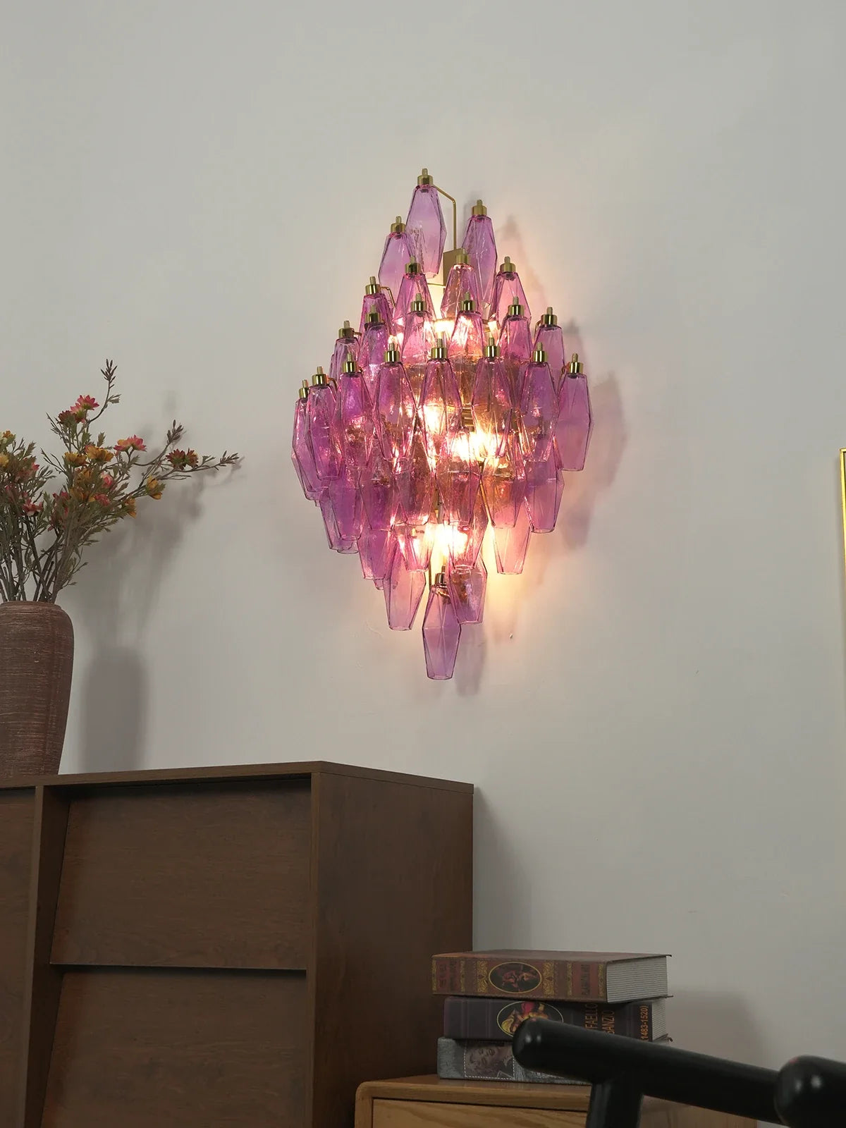 Multifaceted Diamond Purple Glass Wall Lamp