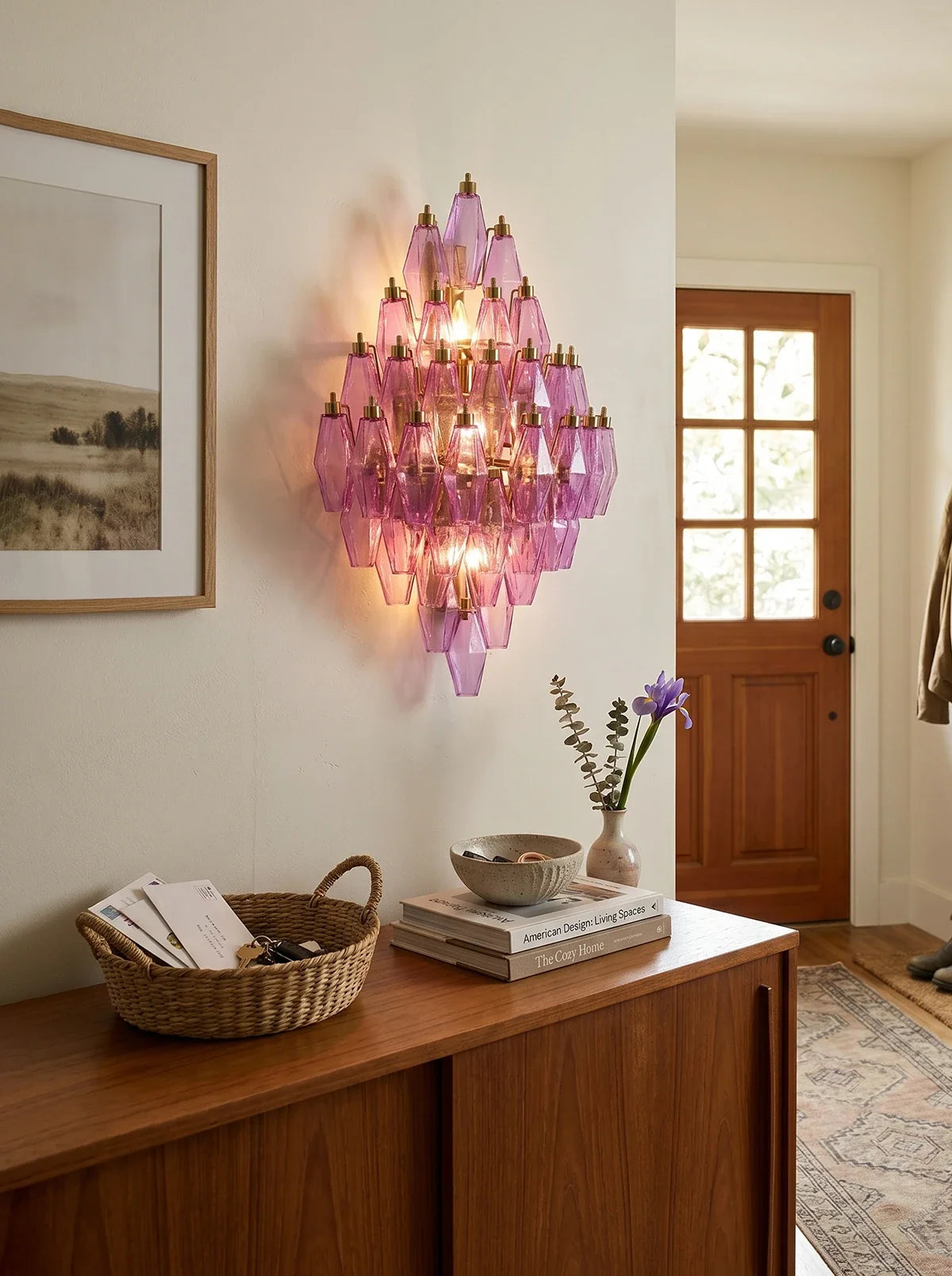 Multifaceted Diamond Purple Glass Wall Lamp