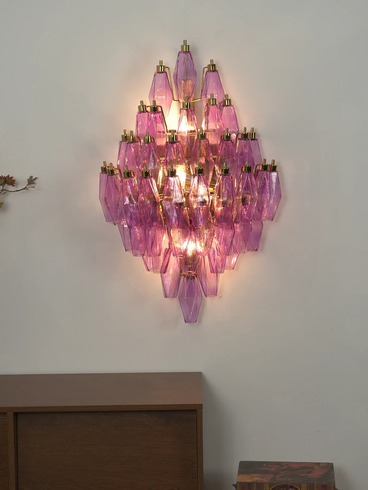 Multifaceted Diamond Purple Glass Wall Lamp