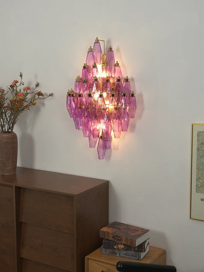 Multifaceted Diamond Purple Glass Wall Lamp