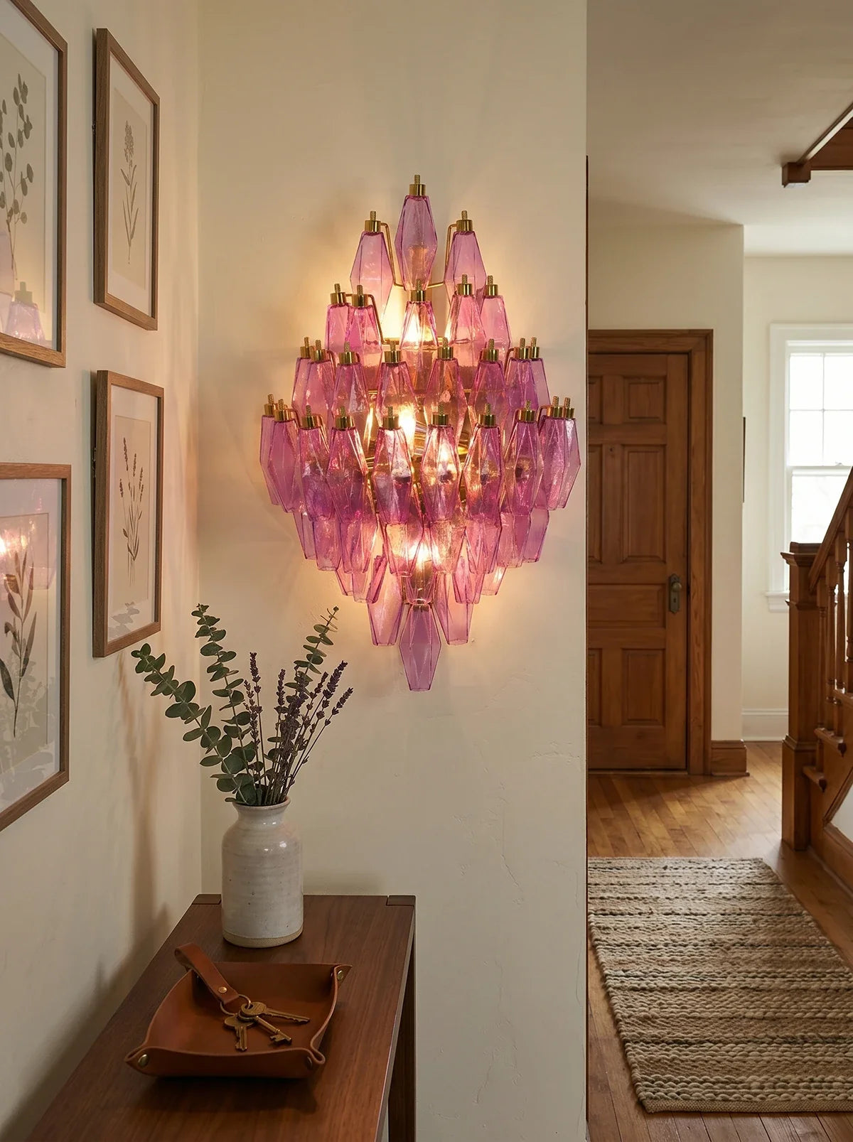 Multifaceted Diamond Purple Glass Wall Lamp