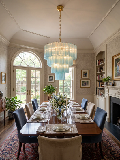 Murano Blue Glass Tubes Chandelier