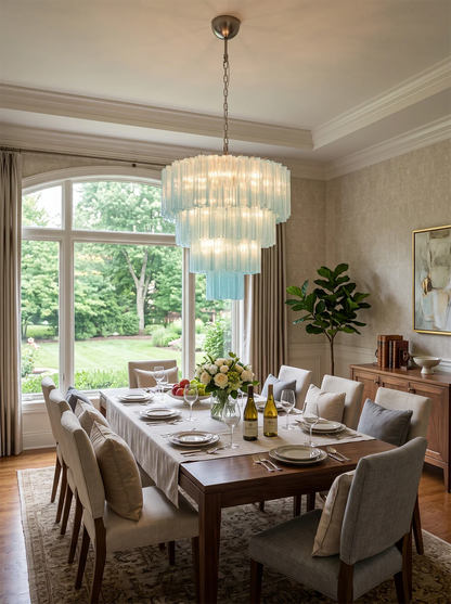 Murano Blue Glass Tubes Chandelier